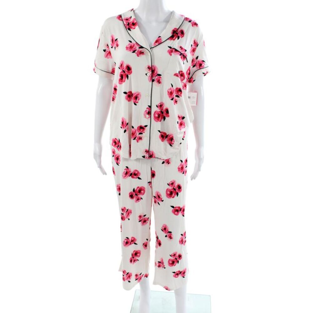 Kate Spade Women's Button Down Floral Two Piece Pajama Set Size XL
